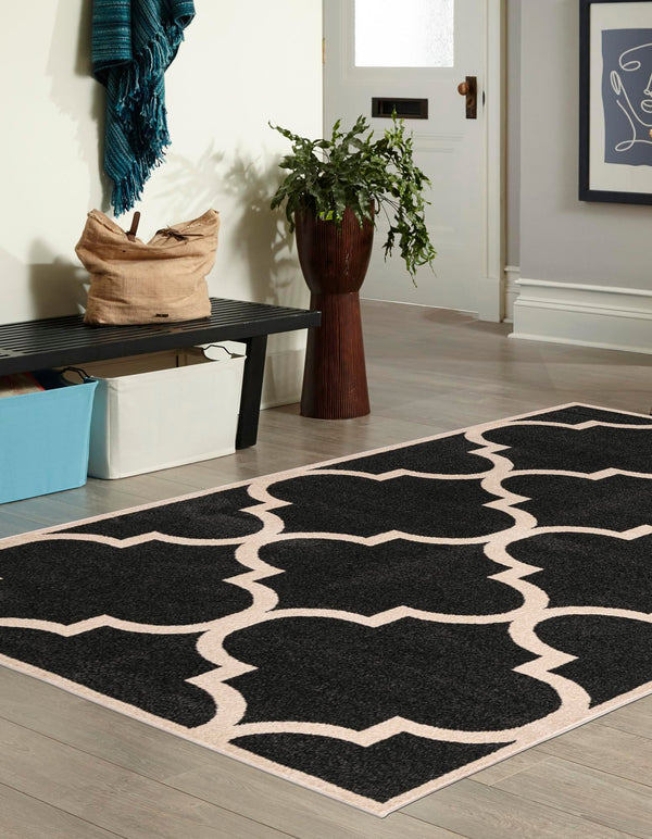 Lattice Gardens Collection Area Rug -  Espaliera Rectangle Black and White  lifestyle 40