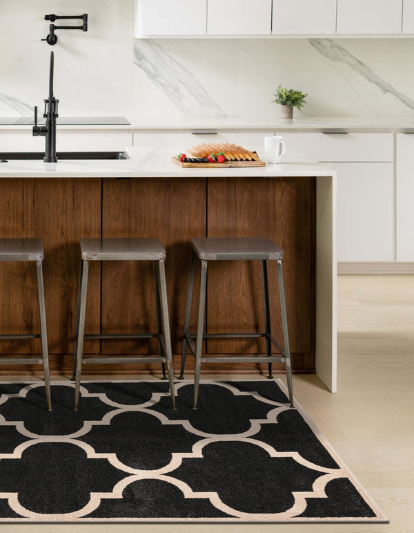 Lattice Gardens Collection Area Rug -  Espaliera Rectangle Black and White  lifestyle 58