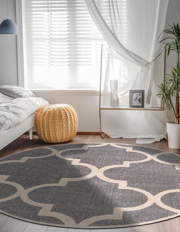 Lattice Gardens Collection Area Rug -  Espaliera Round Gray  lifestyle 124