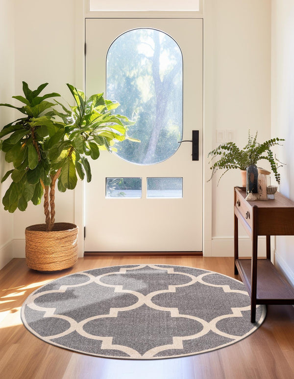 Lattice Gardens Collection Area Rug -  Espaliera Round Gray  lifestyle 135