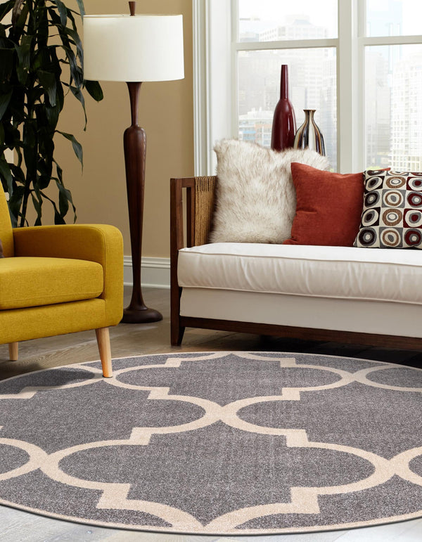 Lattice Gardens Collection Area Rug -  Espaliera Round Gray  lifestyle 144