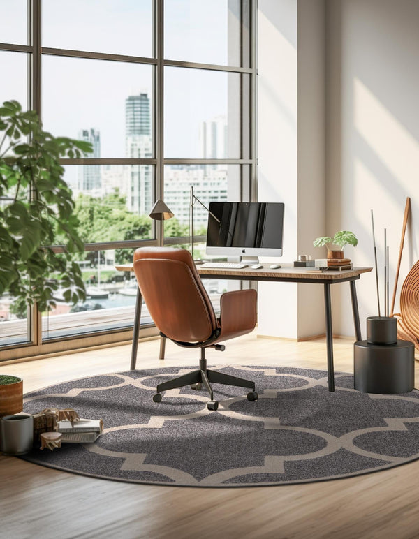 Lattice Gardens Collection Area Rug -  Espaliera Round Gray  lifestyle 154