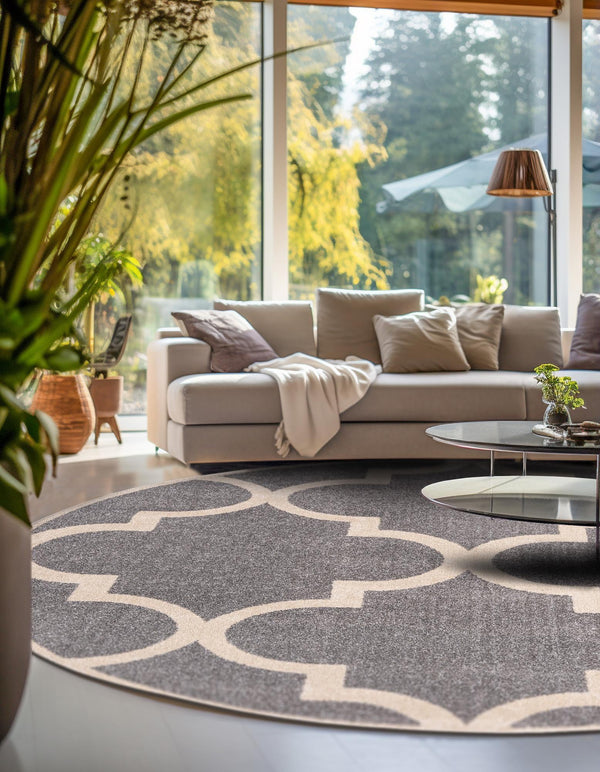 Lattice Gardens Collection Area Rug -  Espaliera Round Gray  lifestyle 164