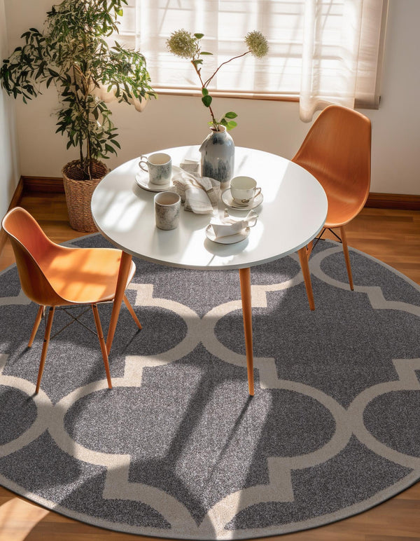 Lattice Gardens Collection Area Rug -  Espaliera Round Gray  lifestyle 184