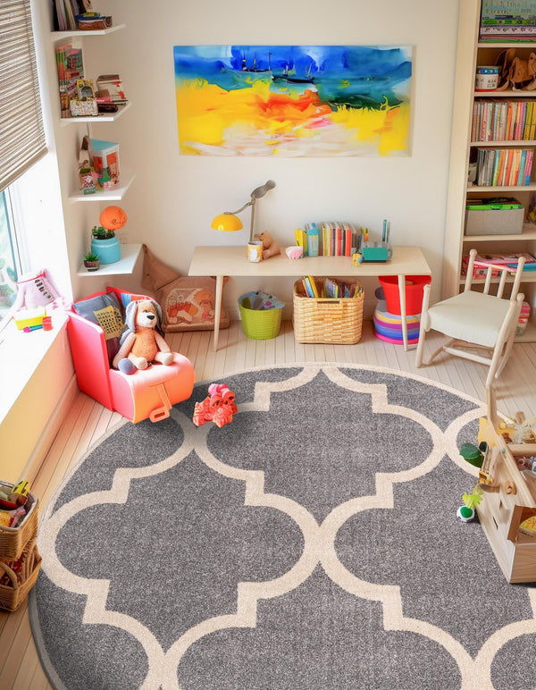 Lattice Gardens Collection Area Rug -  Espaliera Round Gray  lifestyle 194
