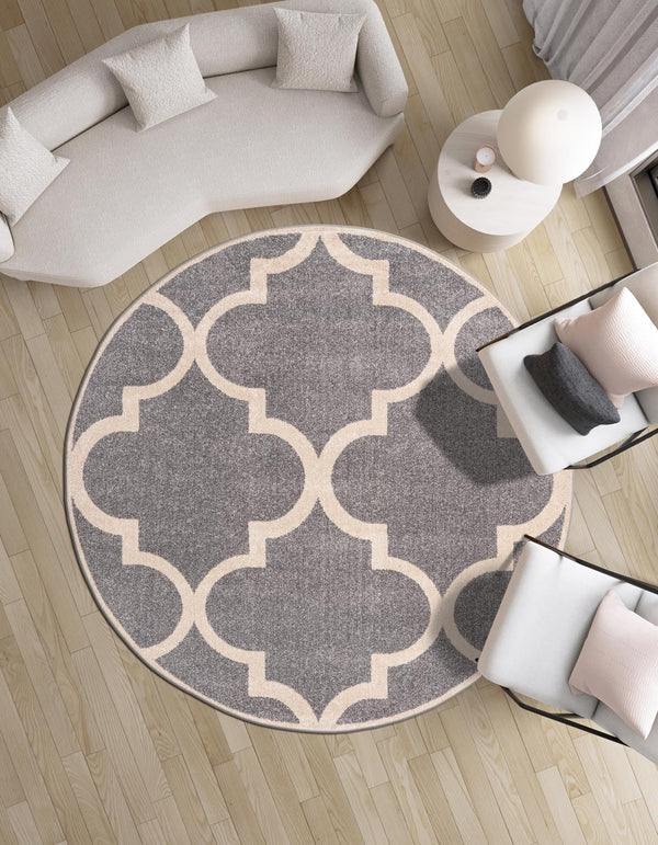 Lattice Gardens Collection Area Rug -  Espaliera Round Gray  lifestyle 203