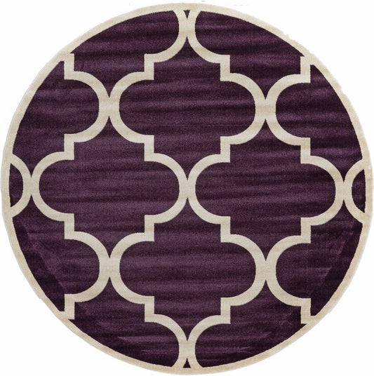 Lattice Gardens Collection Area Rug -  Shrubville Round Purple Main