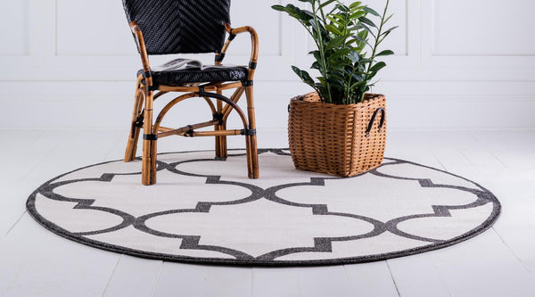 Lattice Gardens Collection Area Rug -  Espaliera Round Beige and Black  lifestyle 78