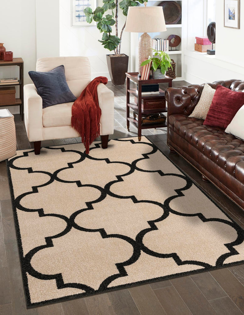 Lattice Gardens Collection Area Rug -  Espaliera Rectangle Beige and Black  lifestyle 6