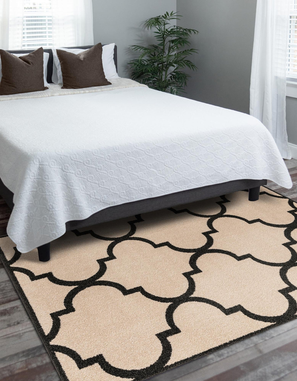 Lattice Gardens Collection Area Rug -  Espaliera Rectangle Beige and Black  lifestyle 10