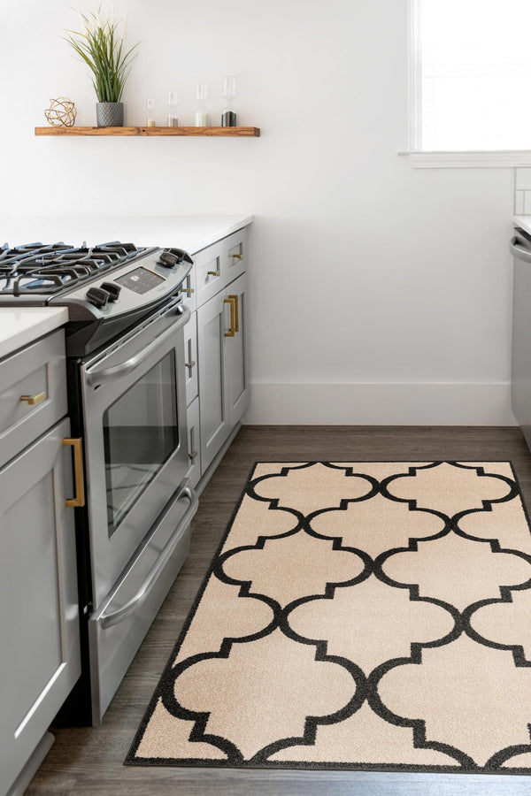 Lattice Gardens Collection Area Rug -  Espaliera Rectangle Beige and Black  lifestyle 14