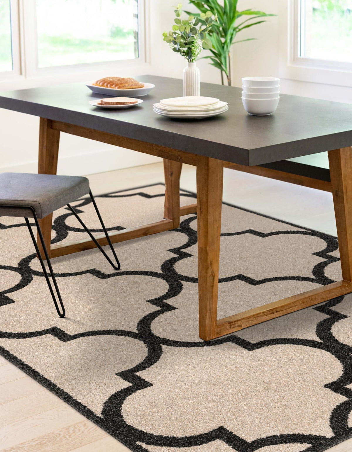 Lattice Gardens Collection Area Rug -  Espaliera Rectangle Beige and Black  lifestyle 22