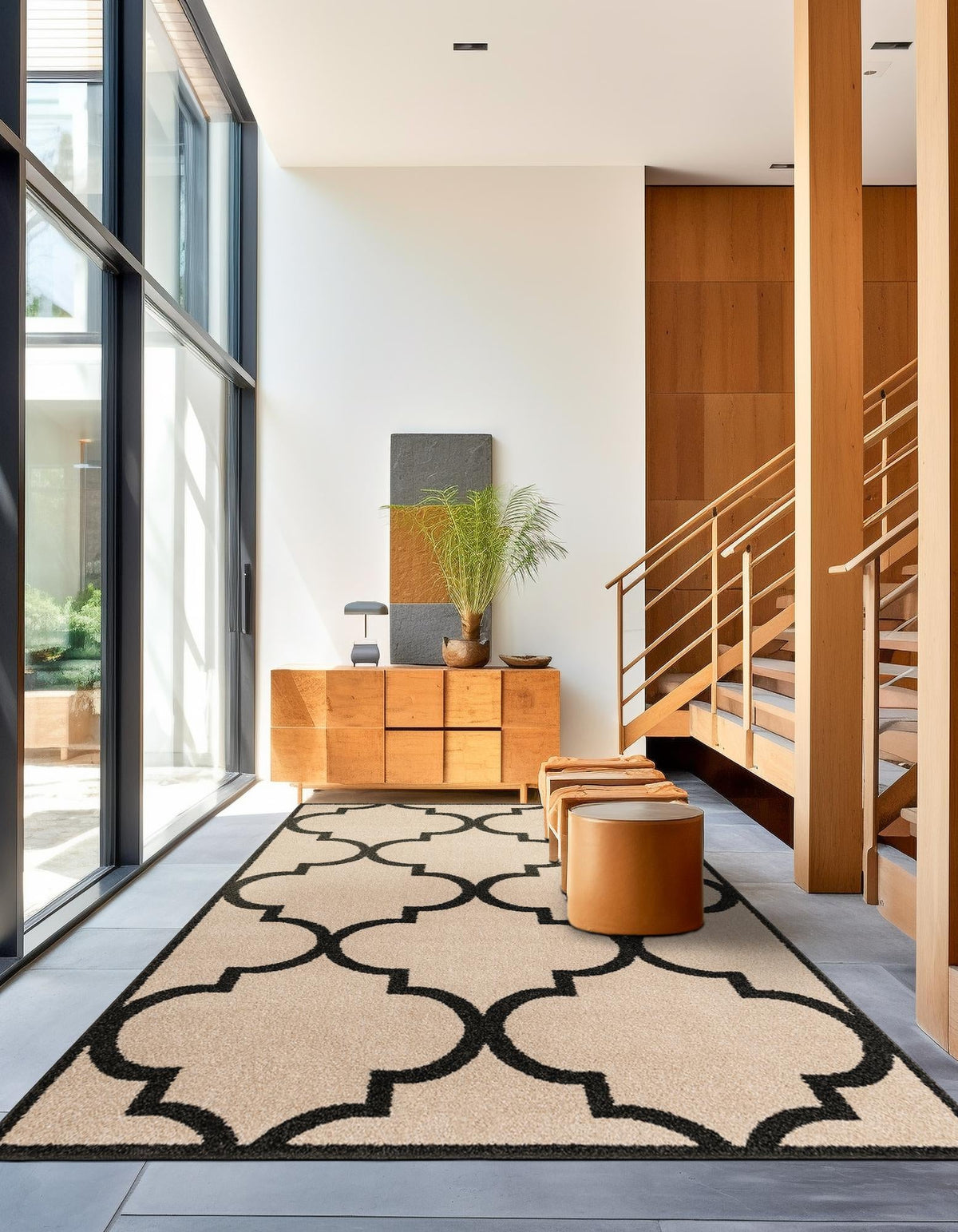 Lattice Gardens Collection Area Rug -  Espaliera Rectangle Beige and Black  lifestyle 26