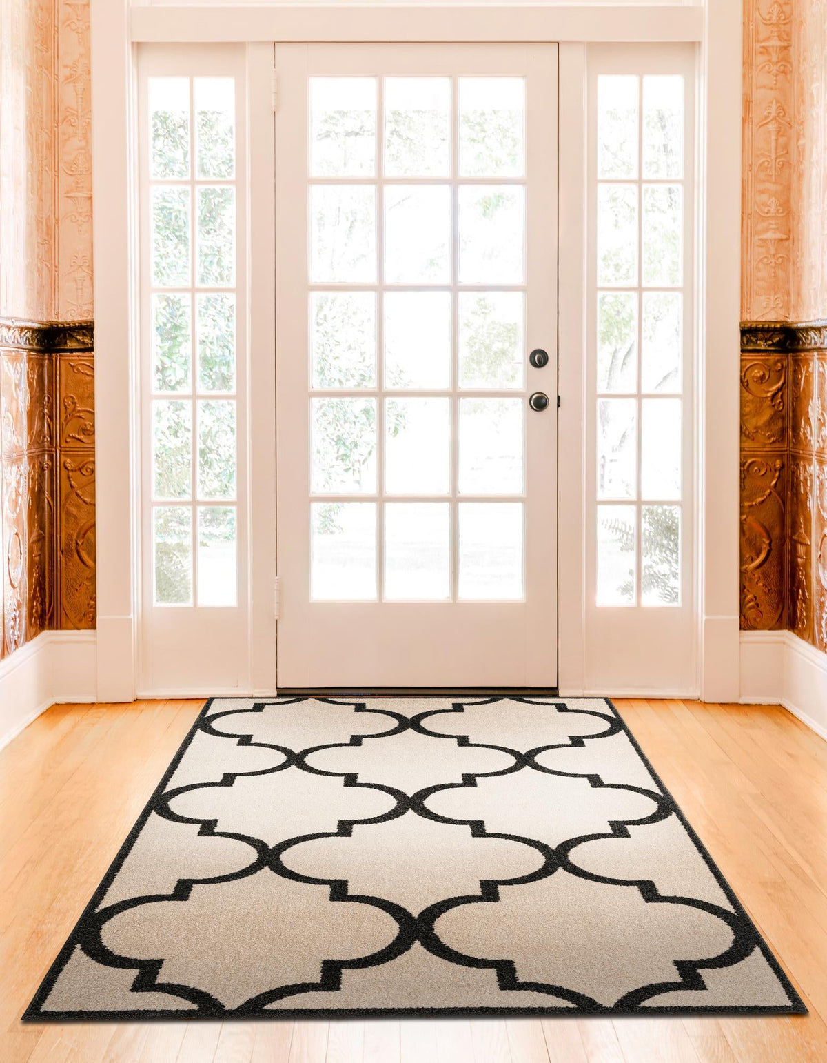 Lattice Gardens Collection Area Rug -  Espaliera Rectangle Beige and Black  lifestyle 30
