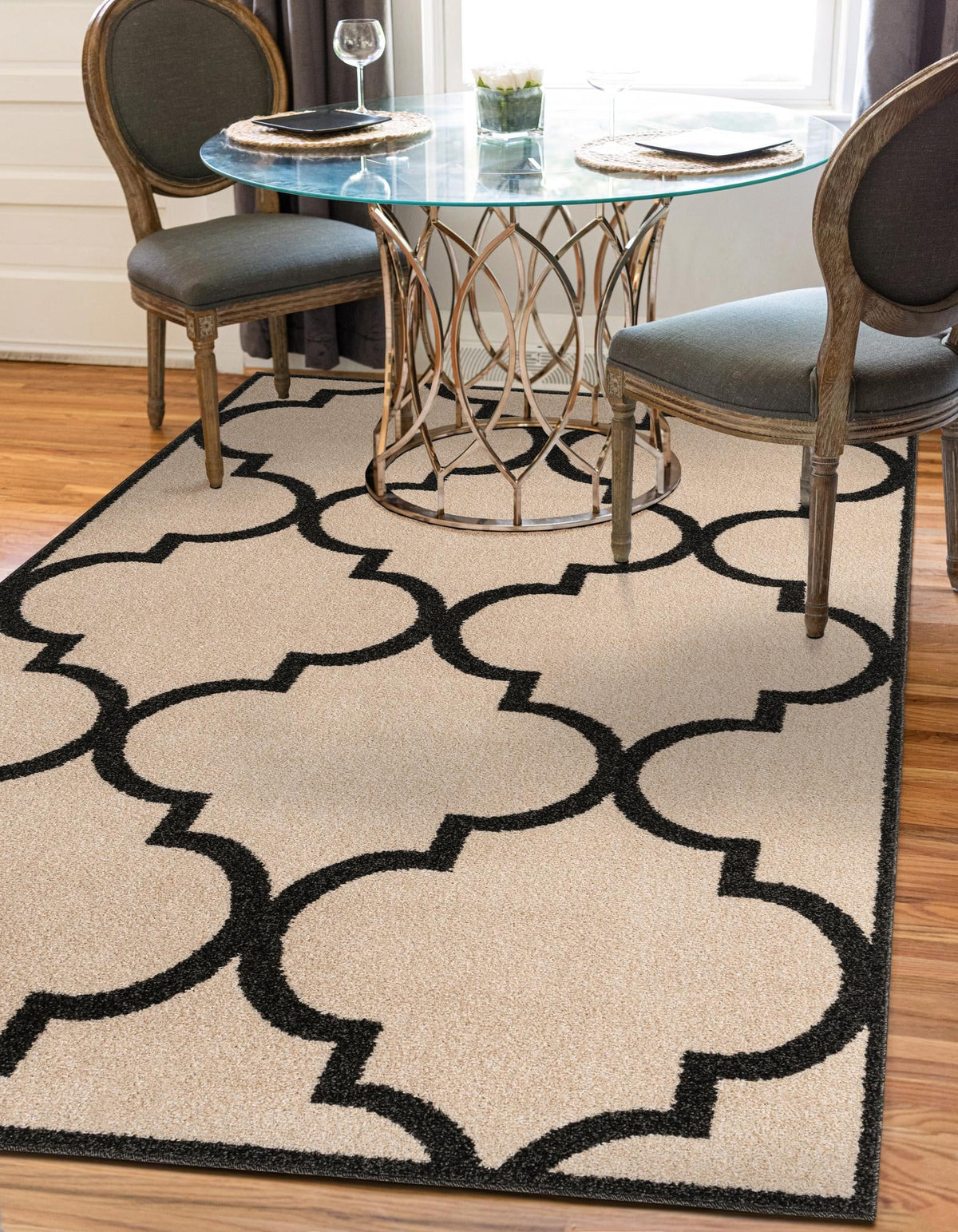 Lattice Gardens Collection Area Rug -  Espaliera Rectangle Beige and Black  lifestyle 34