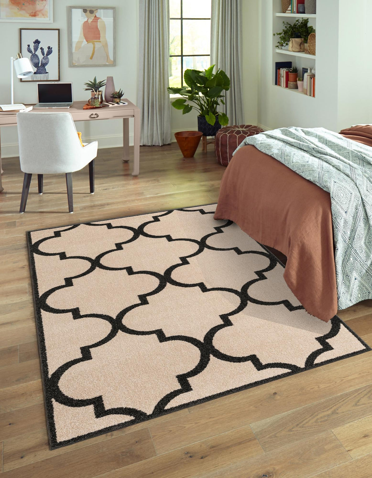 Lattice Gardens Collection Area Rug -  Espaliera Rectangle Beige and Black  lifestyle 38