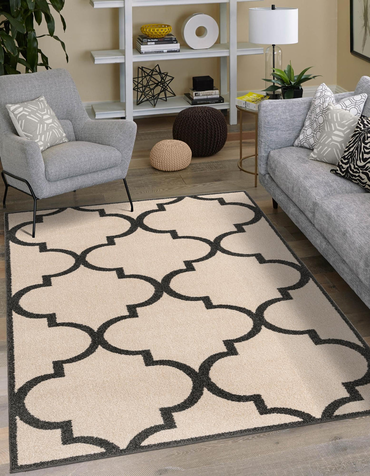 Lattice Gardens Collection Area Rug -  Espaliera Rectangle Beige and Black  lifestyle 42
