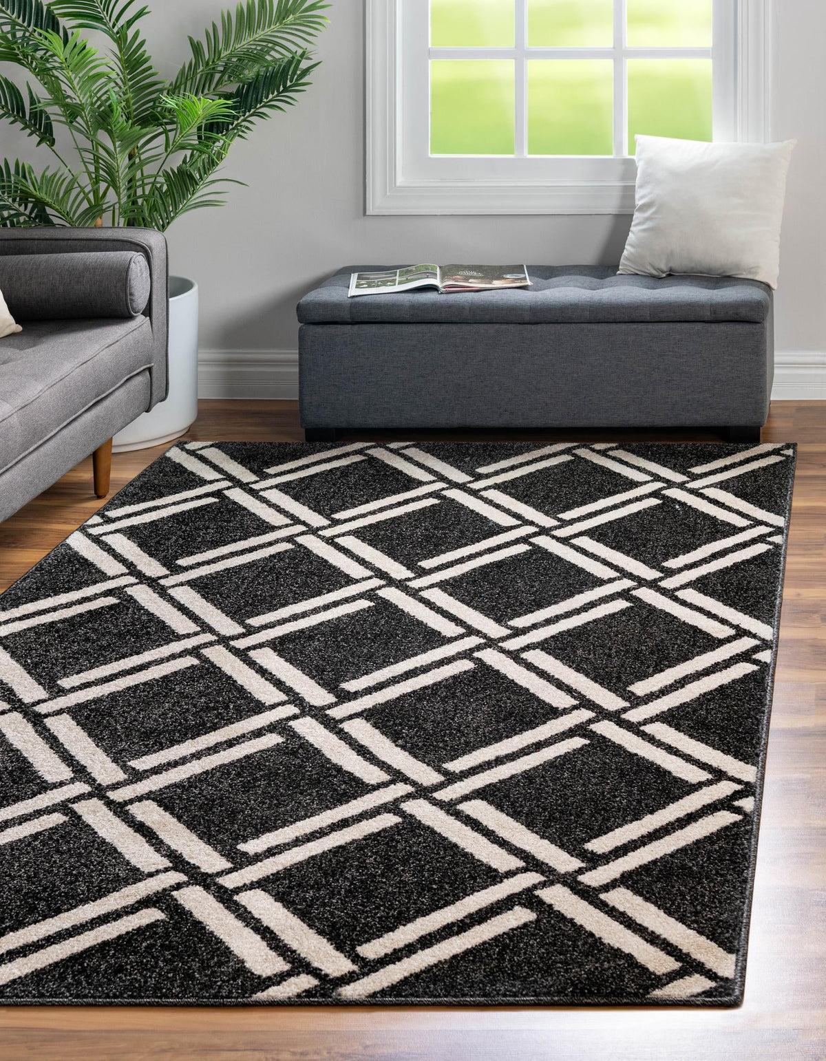 Lattice Gardens Collection Area Rug -  Gardenvale Rectangle Black  lifestyle 5