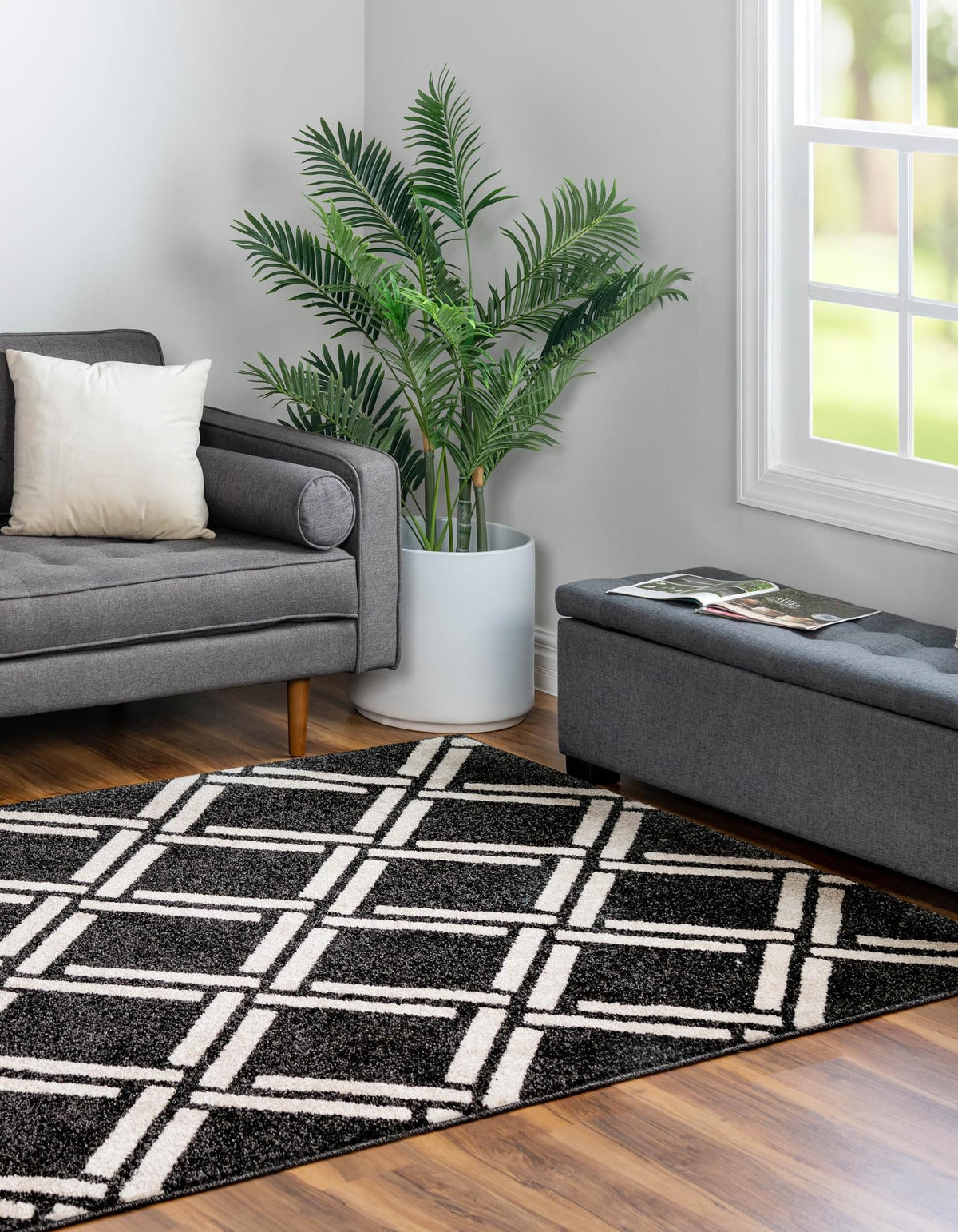 Lattice Gardens Collection Area Rug -  Gardenvale Rectangle Black  lifestyle 8