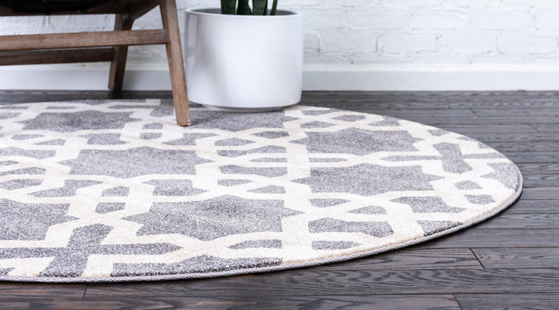 Lattice Gardens Collection Area Rug -  Greenhedge Round Gray  lifestyle 49