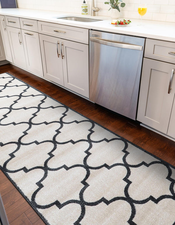 Lattice Gardens Collection Area Rug -  Espaliera Runner Beige and Black  lifestyle 82