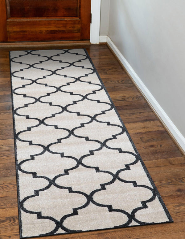Lattice Gardens Collection Area Rug -  Espaliera Runner Beige and Black  lifestyle 106