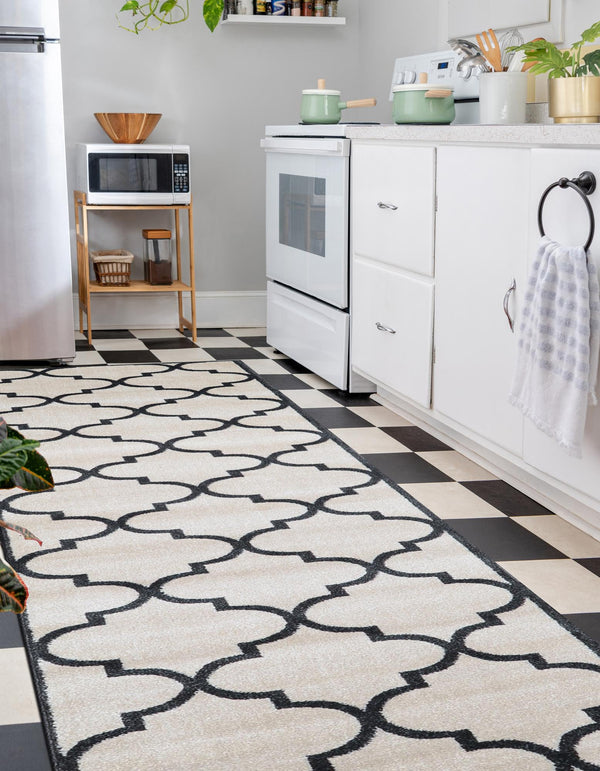 Lattice Gardens Collection Area Rug -  Espaliera Runner Beige and Black  lifestyle 111