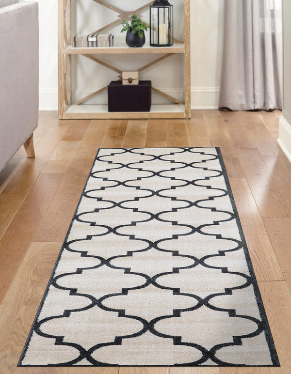Lattice Gardens Collection Area Rug -  Espaliera Runner Beige and Black  lifestyle 116
