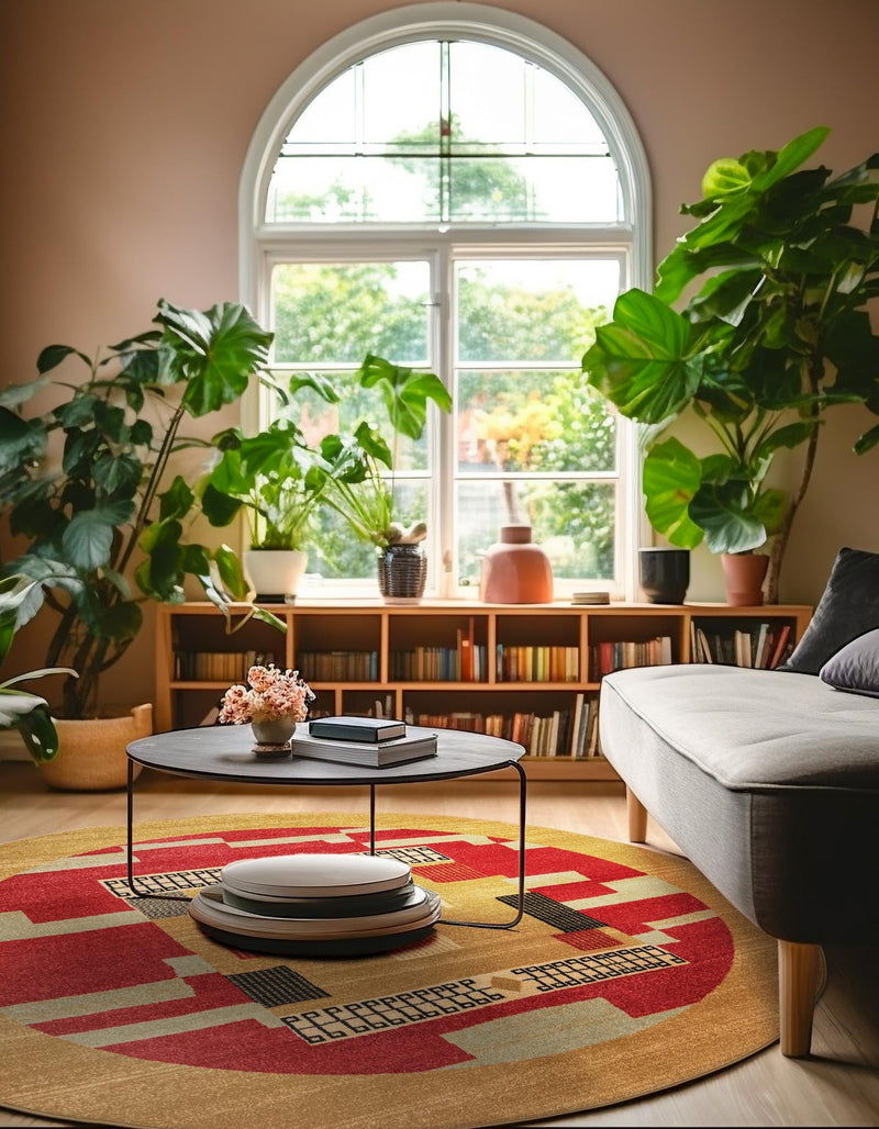 Zagros Oasis Collection Area Rug -  Izeh Round Rust Red  lifestyle 43