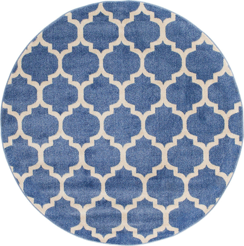 Lattice Gardens Collection Area Rug -  Bloomfield (Light Blue) Round Light Blue  lifestyle 16