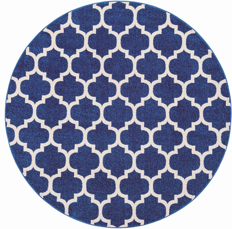 Lattice Gardens Collection Area Rug -  Bloomfield (Dark Blue) Round Dark Blue  lifestyle 14