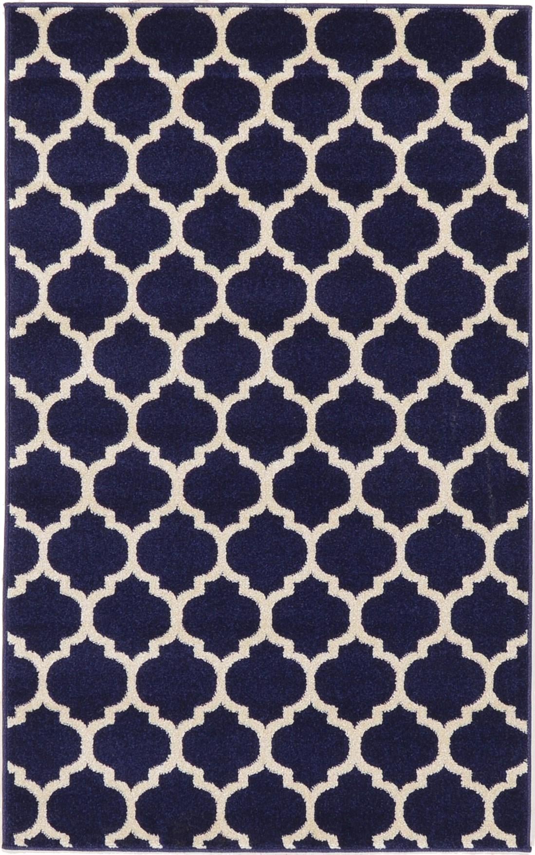 Lattice Gardens Collection Area Rug -  Bloomfield (Navy Blue) Rectangle Navy Blue Main