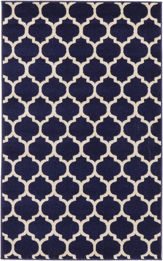 Lattice Gardens Collection Area Rug -  Bloomfield (Navy Blue) Rectangle Navy Blue Main