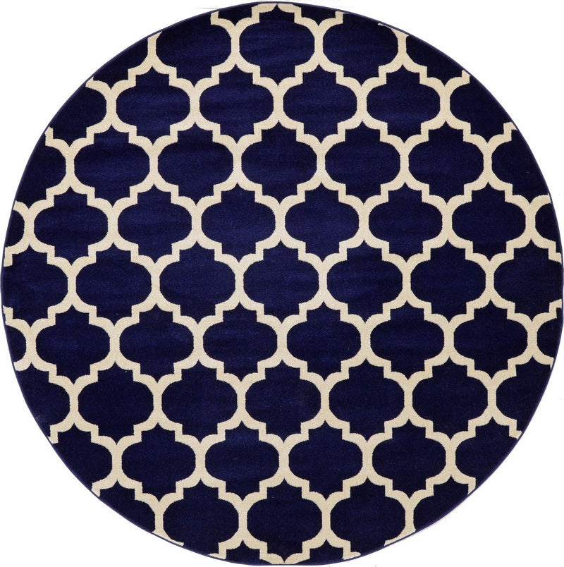 Lattice Gardens Collection Area Rug -  Bloomfield (Navy Blue) Round Navy Blue  lifestyle 8