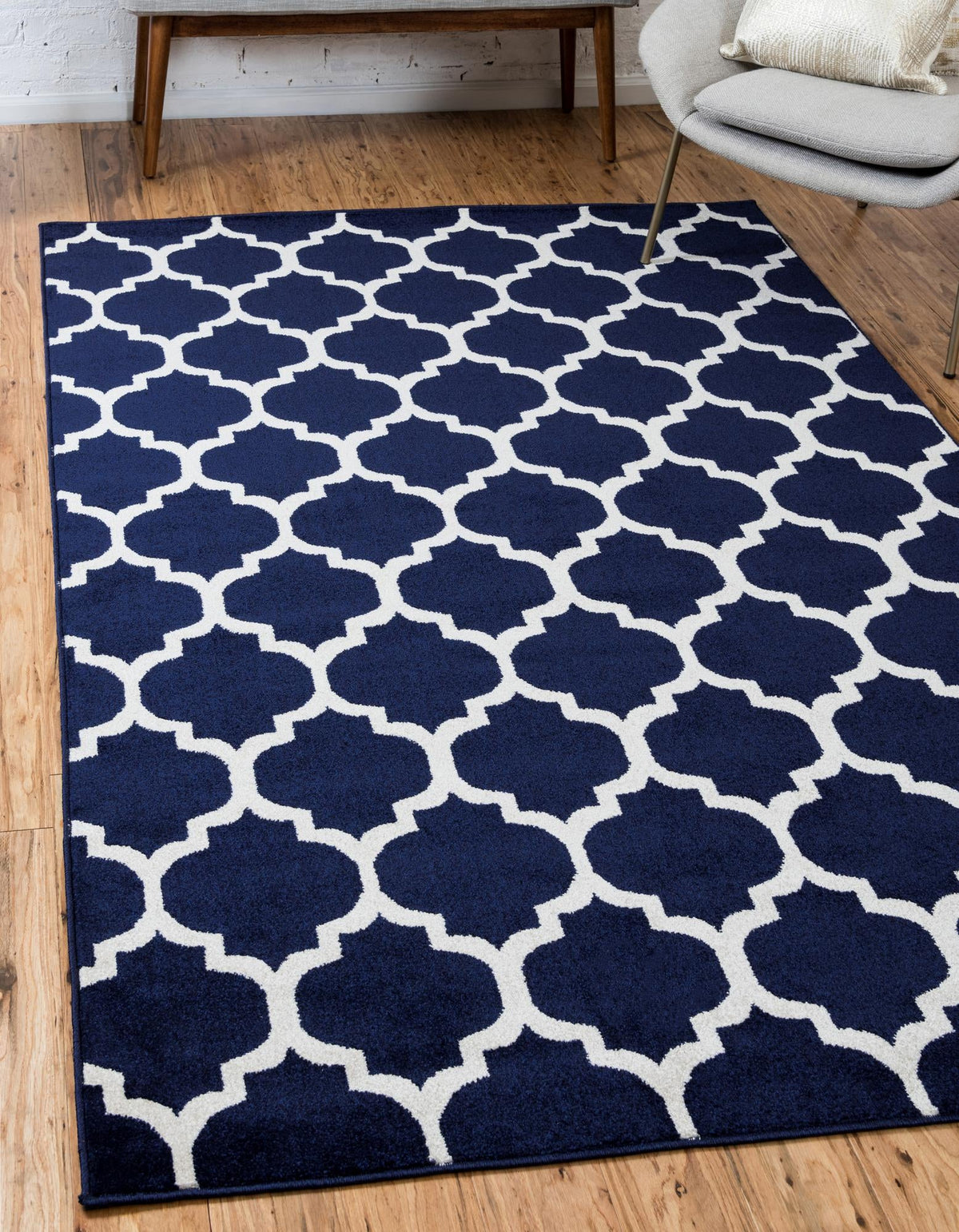 Lattice Gardens Collection Area Rug -  Bloomfield (Navy Blue) Rectangle Navy Blue  lifestyle 2