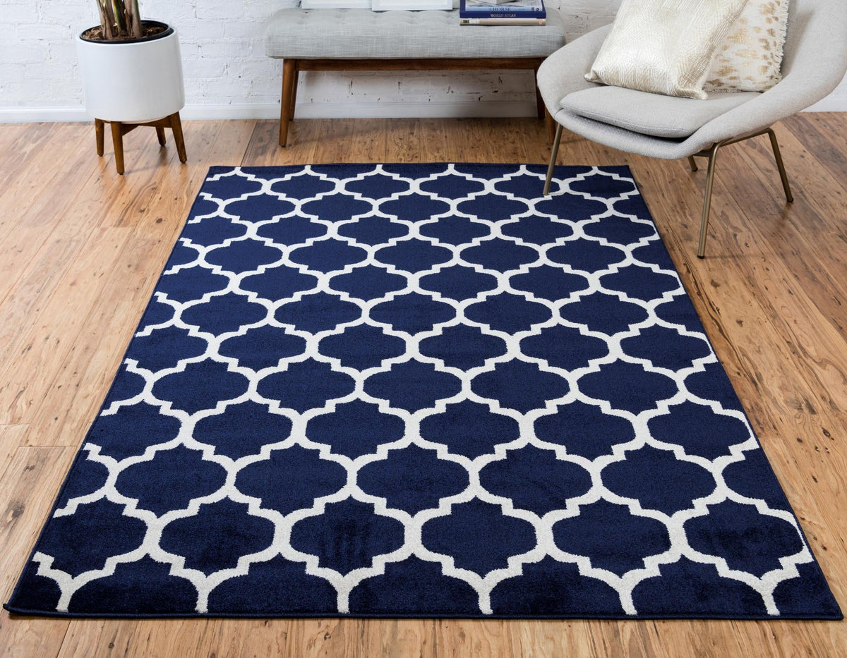 Lattice Gardens Collection Area Rug -  Bloomfield (Navy Blue) Rectangle Navy Blue  lifestyle 6