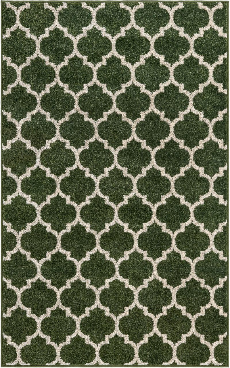 Lattice Gardens Collection Area Rug -  Bloomfield (Dark Green) Rectangle Dark Green Main