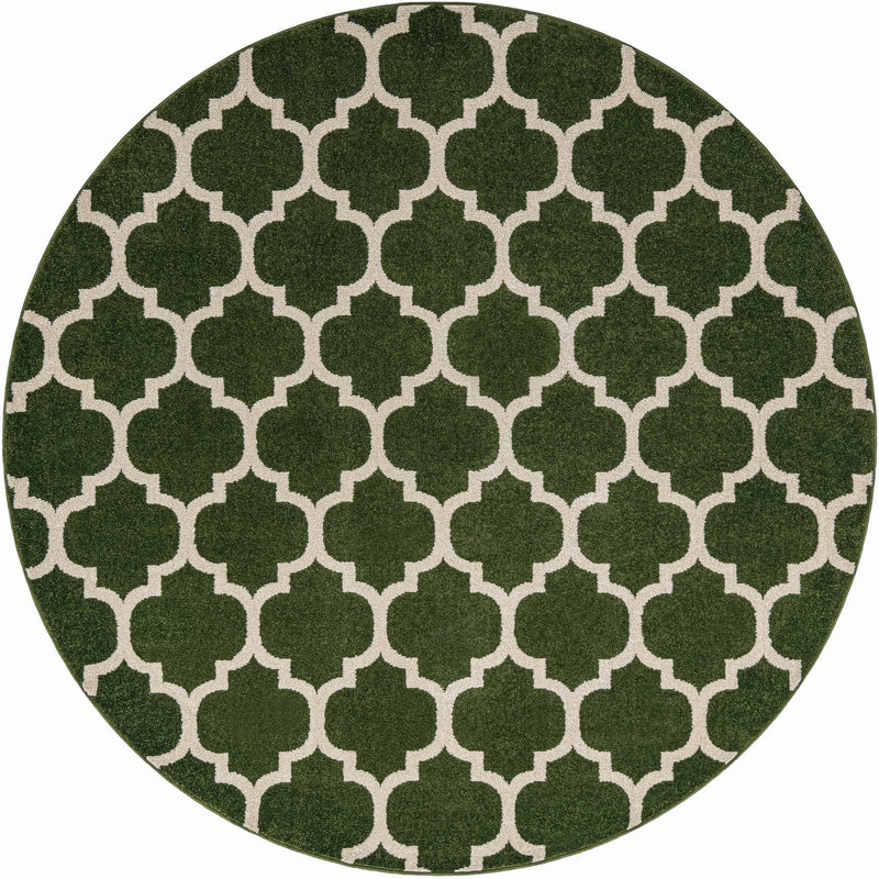 Lattice Gardens Collection Area Rug -  Bloomfield (Dark Green) Round Dark Green  lifestyle 23