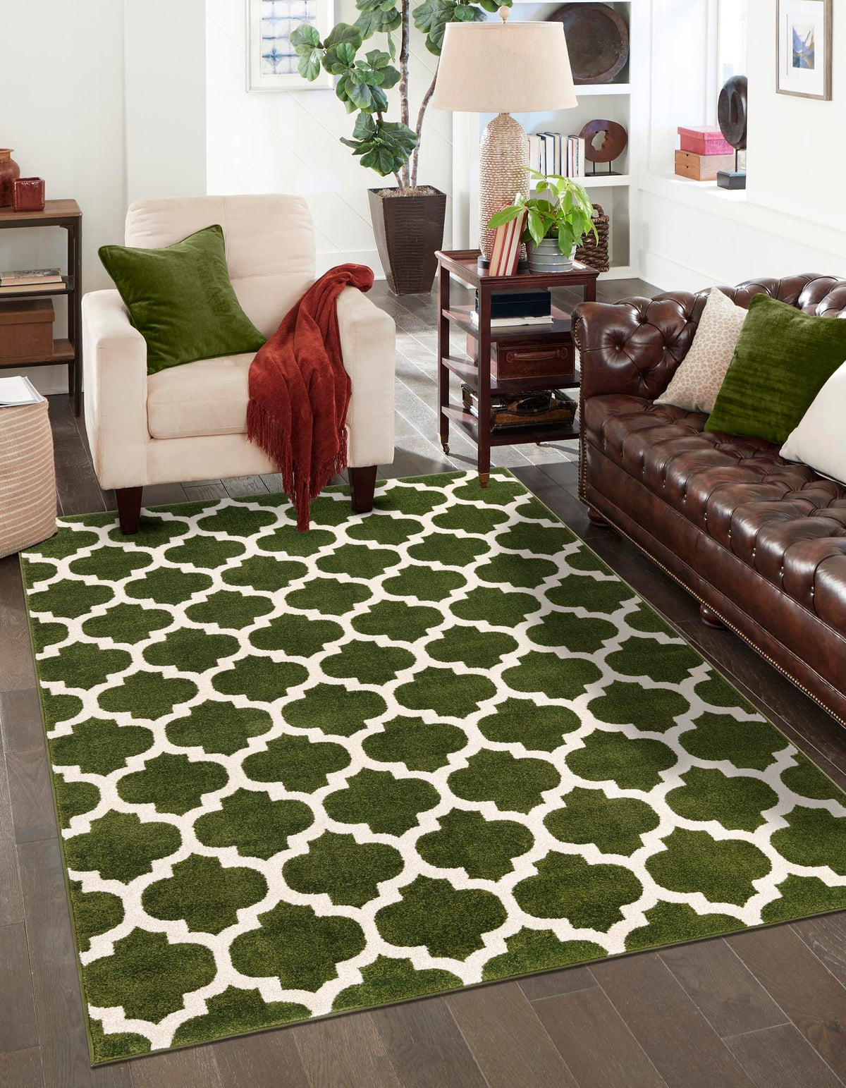 Lattice Gardens Collection Area Rug -  Bloomfield (Dark Green) Rectangle Dark Green  lifestyle 2