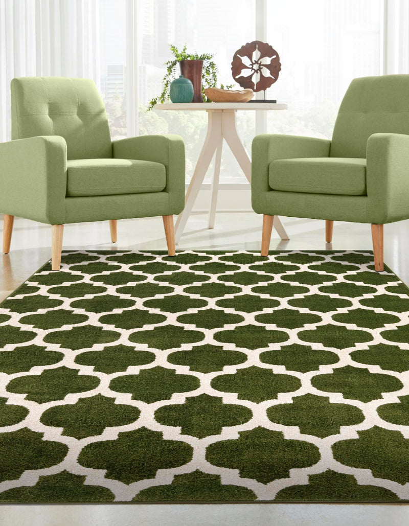 Lattice Gardens Collection Area Rug -  Bloomfield (Dark Green) Rectangle Dark Green  lifestyle 3