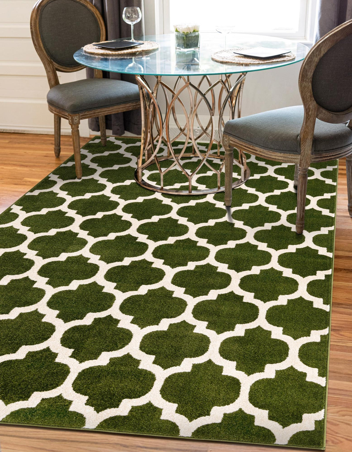 Lattice Gardens Collection Area Rug -  Bloomfield (Dark Green) Rectangle Dark Green  lifestyle 9