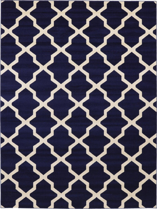 Lattice Gardens Collection Area Rug -  Floratown Rectangle Navy Blue Main