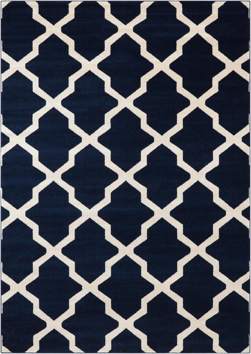 Lattice Gardens Collection Area Rug -  Floratown Rectangle Navy Blue  lifestyle 2