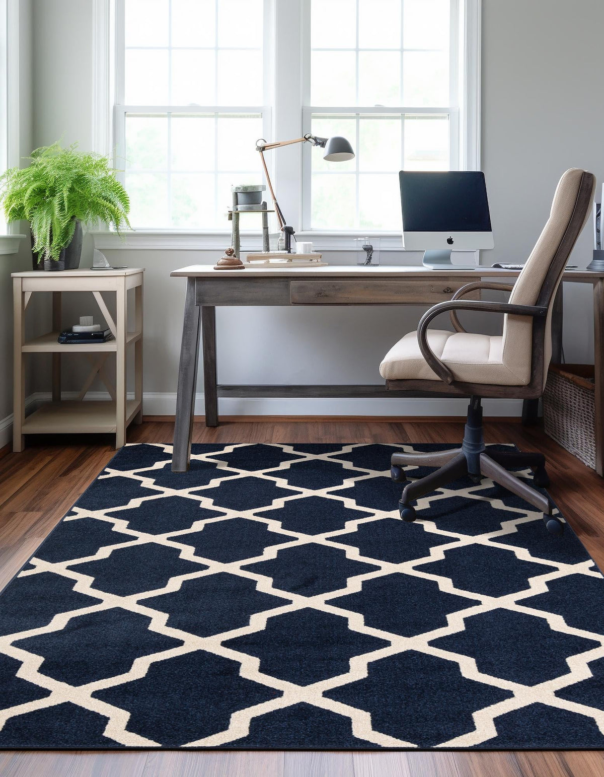 Lattice Gardens Collection Area Rug -  Floratown Rectangle Navy Blue  lifestyle 3