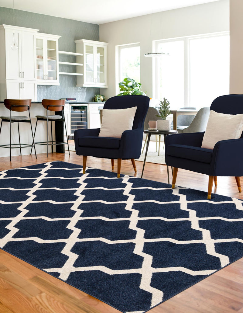 Lattice Gardens Collection Area Rug -  Floratown Rectangle Navy Blue  lifestyle 4