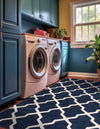 Lattice Gardens Collection Area Rug -  Floratown Rectangle Navy Blue  lifestyle 7