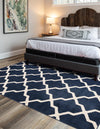 Lattice Gardens Collection Area Rug -  Floratown Rectangle Navy Blue  lifestyle 9