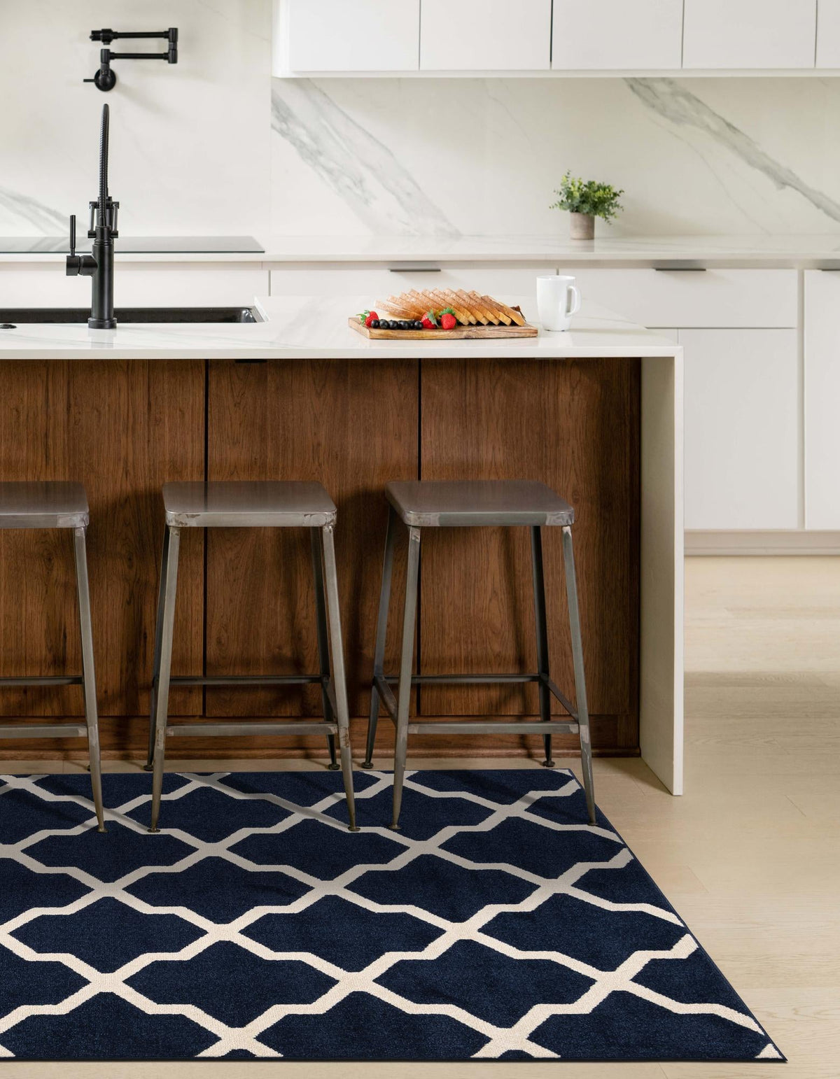 Lattice Gardens Collection Area Rug -  Floratown Rectangle Navy Blue  lifestyle 11