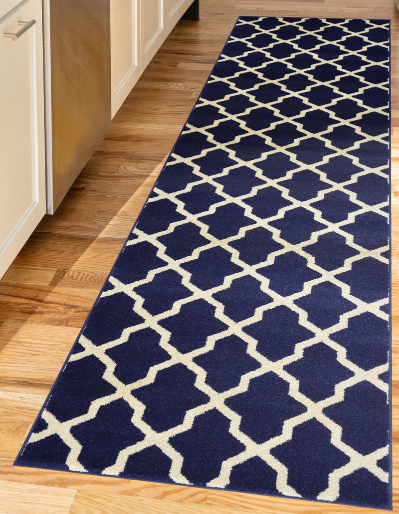 Lattice Gardens Collection Area Rug -  Floratown Runner Navy Blue  lifestyle 32