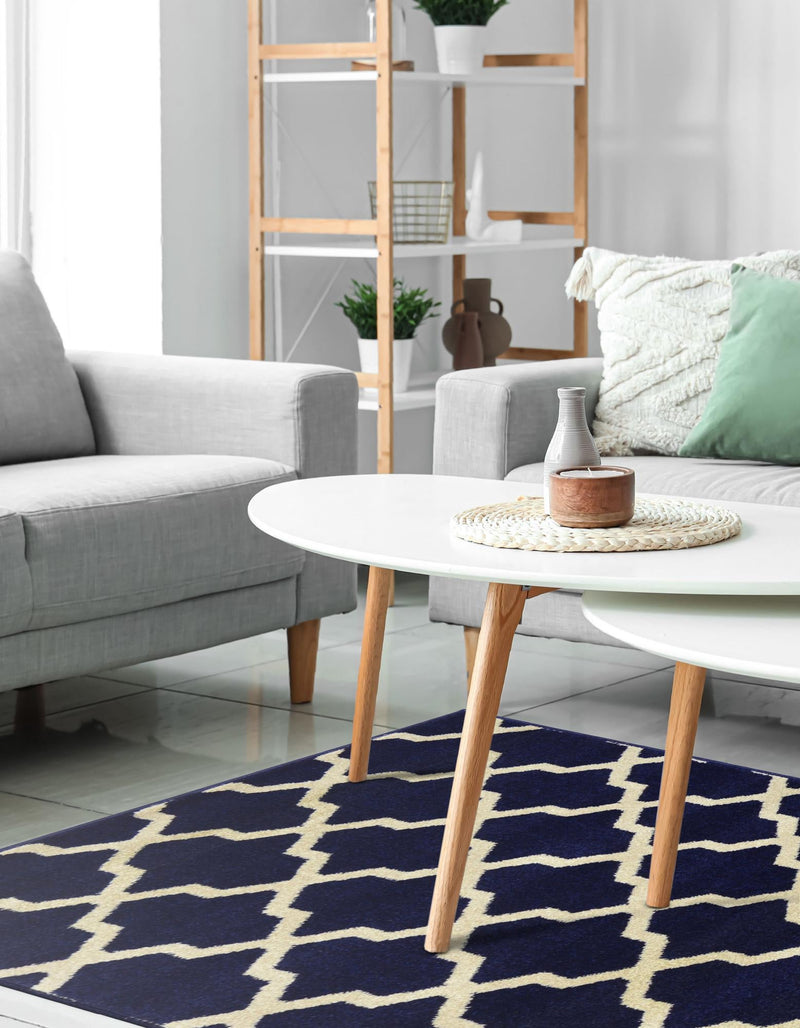 Lattice Gardens Collection Area Rug -  Floratown Runner Navy Blue  lifestyle 37